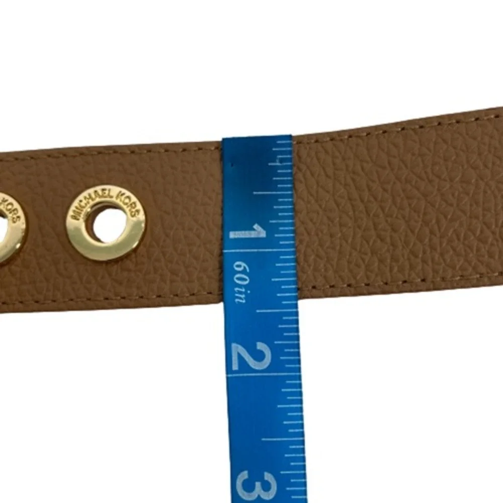 Michael Kors Belt Womens Sz M Beige Leather Gold Grommet Square Buckle
